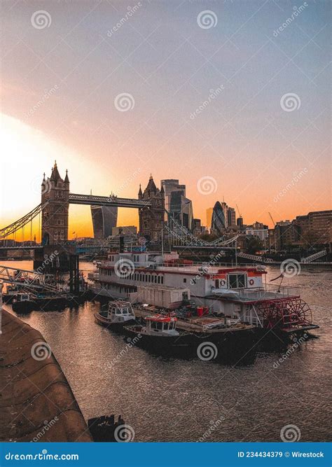 Vertical Shot Of The Tower Bridge During The Sunset In London Uk