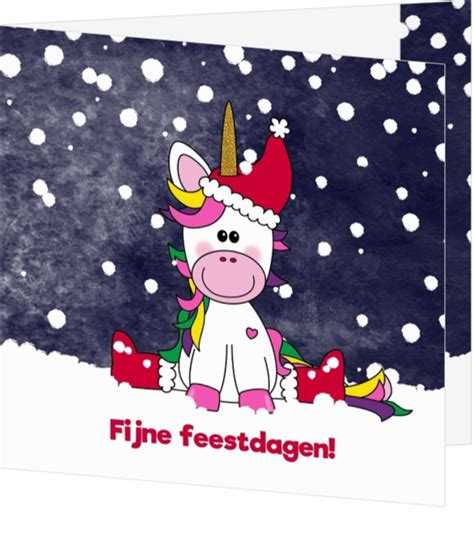 Kerstkaart Lieve Unicorn In De Sneeuw Kerstkaartensturen Nl