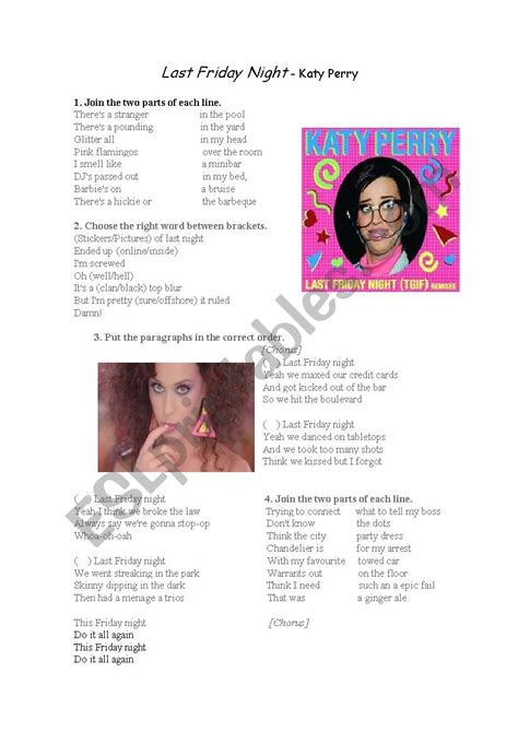 Last Friday Night By Katy Perry ESL Worksheet By Mapi32