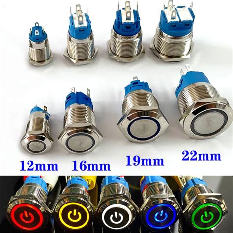 12 16 19 22mm Wasserdichte Metall Push Button Switch LED Licht