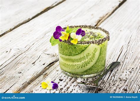 Fresh Smoothies From Cucumber Mint And Honey In A Glass Are Decorated