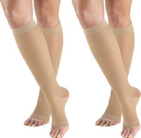 Amazon Truform Compression 15 20 MmHg Sheer Knee High Open Toe Stockings Nude Medium 2