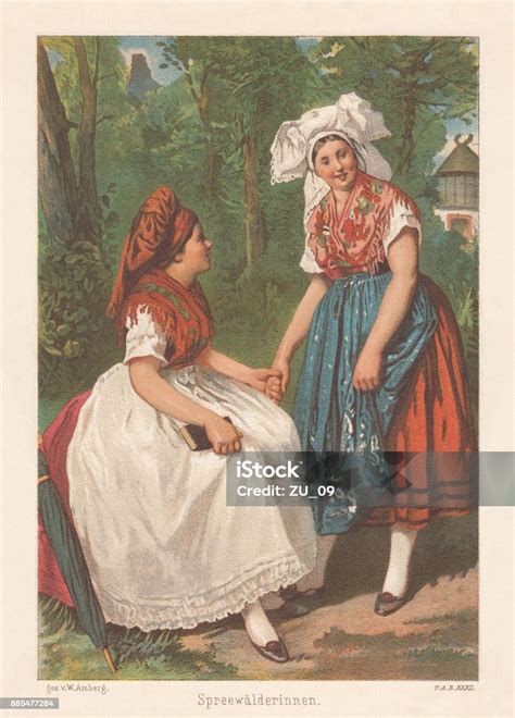 Sorb Women Slavic Ethnicity In Germany Lithograph Published 1886 Stock