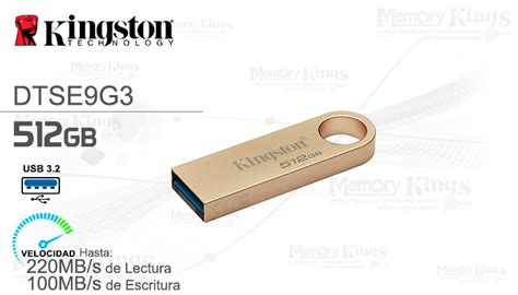 MEMORIA USB 512GB KINGSTON DT SE9 G3 METAL GOLD Memory Kings Lo