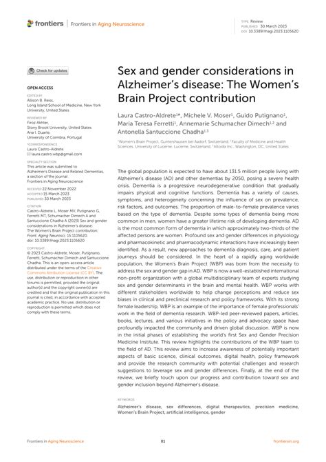 Pdf Sex And Gender Considerations In Alzheimers Disease The Womens