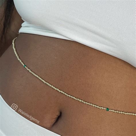 Emerald Waist Beads African Waist Beads 14k Gold Bead Waist Chain