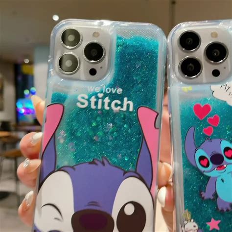 For Various Phone Quicksand Stitch Liquid Glitter Cute Cartoon Case