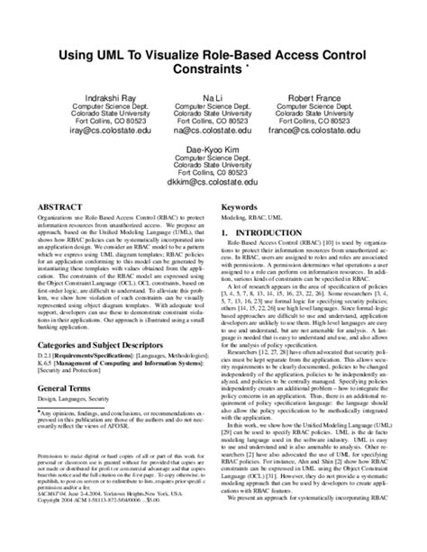 Pdf Using Uml To Visualize Role Based Access Control Constraints