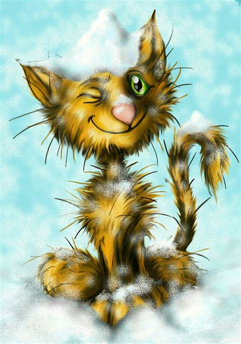 A Digital Painting Of A Cat Sitting In The Snow With Its Eyes Open And