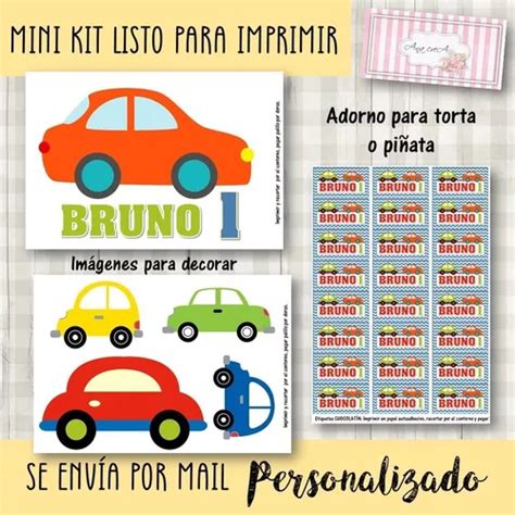 Kit Imprimible Básico Cumpleaños Autitos Infantiles Mod 9 en venta en