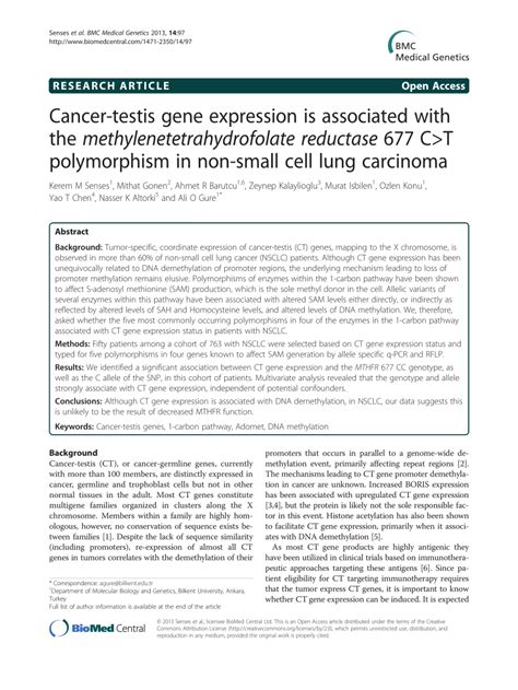 Pdf Cancer Testis Gene Expression Is Associated With The