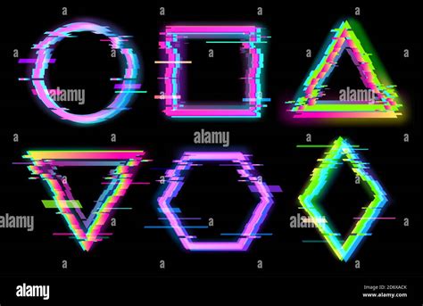 Colorful glitch geometric shapes, frames set with neon effect Stock Vector Image & Art - Alamy