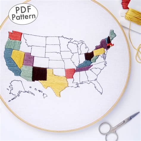 United States Travel Map Embroidery Pattern Wandering Threads Embroidery