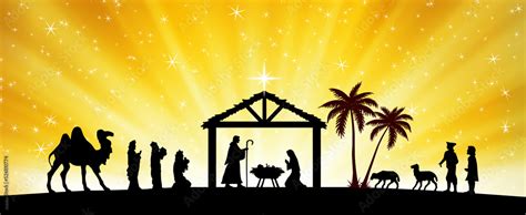 Christmas Nativity Scene greeting card banner background Stock Illustration | Adobe Stock