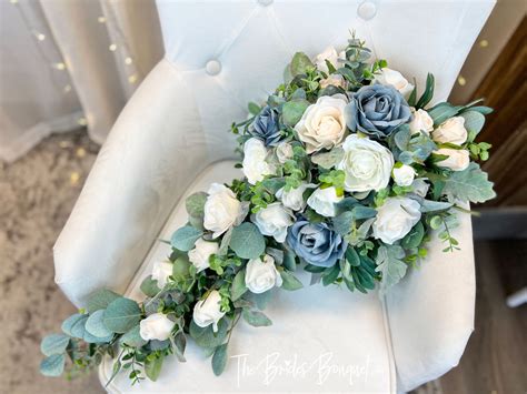 Dusty Blue Cascading Bridal Bouquet The Brides Bouquet