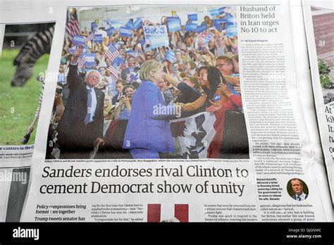 Newspaper Article Sanders Endorses Rival Clinton To Cement Democrat