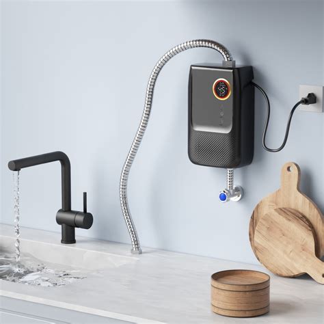 Aiqidi W V Electric Water Heater Vertical Small Tankless Instant Hot Water Heater Black