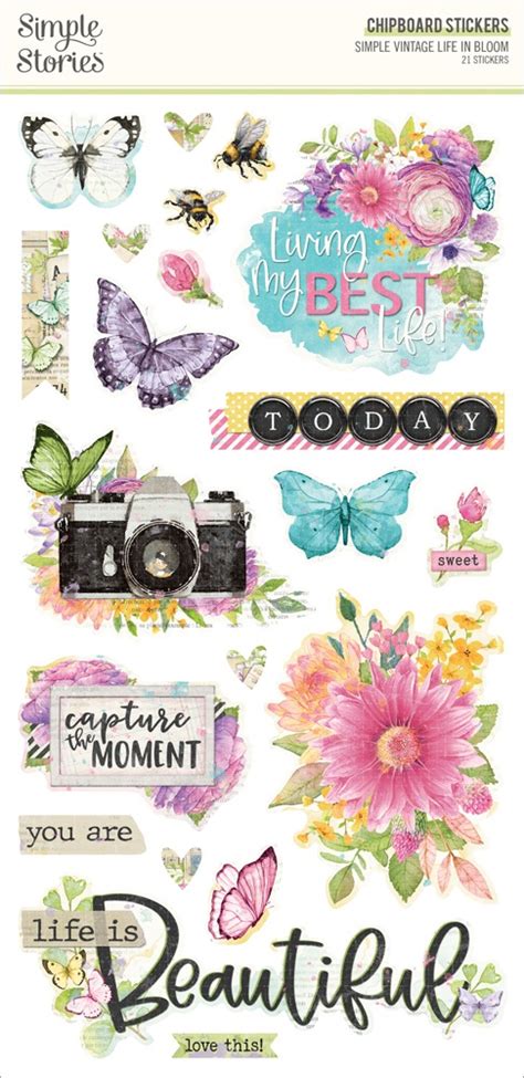 Simple Vintage Life In Bloom- Chipboard Stickers - 810112380958