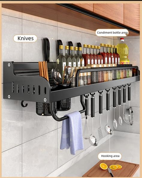 Custom Wall Mounted Punch Free Spice Rack Organizer Kitchen Chopstick