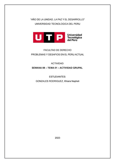 Actividad Grupal Problemas Y Desafios A O De La Unidad La Paz Y