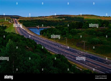 M62 Motorway At Dusk From Scammonden Bridge Stock Photo Alamy