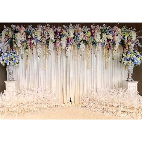 White Wedding Party Ceremony Curtain Floral Photography Backdrops ...