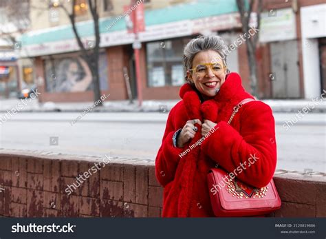 Portrait Happy Beautiful Mature Woman Red Stock Photo 2128819886 Shutterstock
