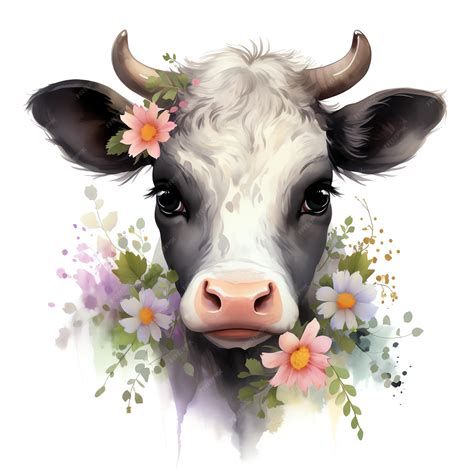 Hermosa Vaca Bebé De Una Granja En Una Granja Mágica Ilustración De