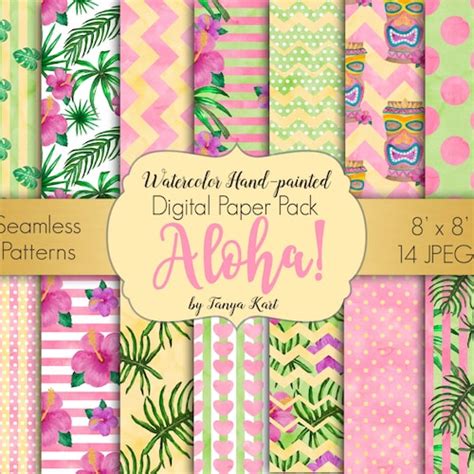 Aloha Hawaiian Style Digital Paper Set With Hibiscus Etsy