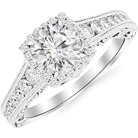 Mo Finance Carat K White Gold Vintage Halo Style Channel