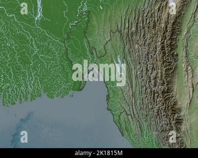 chittagong division  bangladesh colored elevation map  lakes