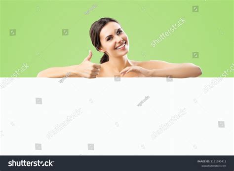 Excited Smiling Brunette Woman Naked Shoulders Stock Photo Shutterstock