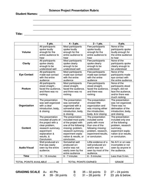 Science Fair Project Presentation Rubric Rubrics For Projects Presentation Rubric Science