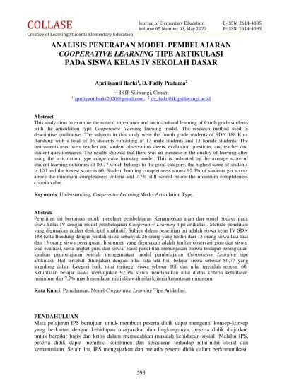 Analisis Penerapan Model Pembelajaran Cooperative Learning Tipe