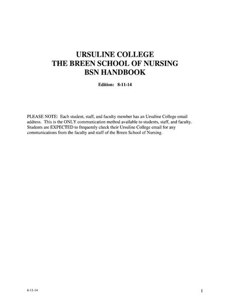 Fillable Online Ursuline Bsn Handbook Ursuline College Ursuline Fax