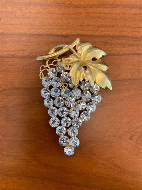 kenneth jay lane vintage rhinestone grape brooch signed kjl statement