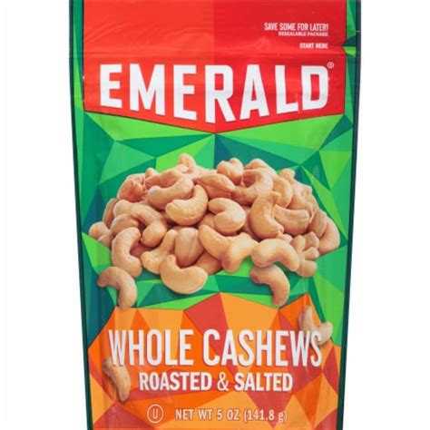 Emerald Nuts Whole Cashews Roasted Salted Ounce Stand Up Bag