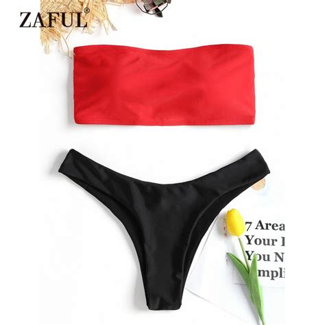 ZAFUL Bikini Lace Up High Cut Thong Bikini Set Strapless Women S