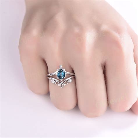 Vintage Pear Shaped London Blue Topaz Engagement Ring Set Rose - Etsy