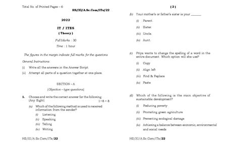 Meghalaya Board Mbose Class 11 Question Paper For It Ites Pdf