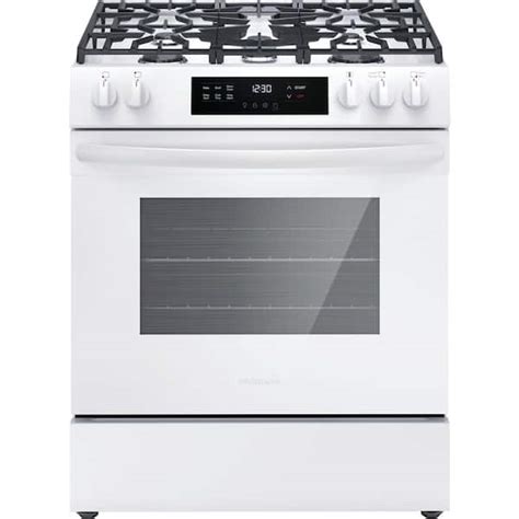 Frigidaire 30 In 5 Burners Slide In Front Control Gas Range With Steam Clean In White