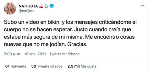 Nati Jota Fue Criticada Tras Subir Un Video En Bikini Justo Cuando Cre A Que Estaba M S Segura