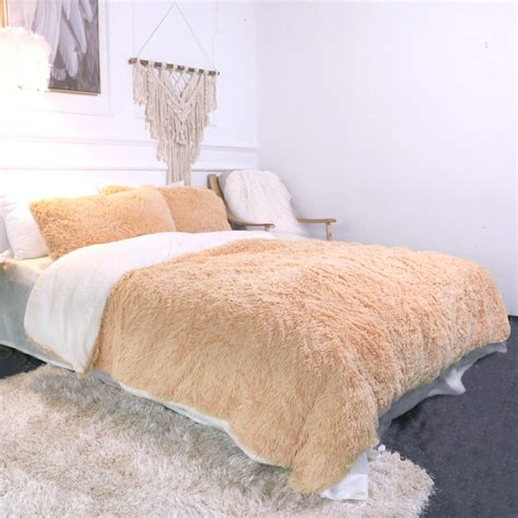 Gold Brown Fluffy Bedding Set Faux Fur Comforter Fuzzy Comforter Unilovers