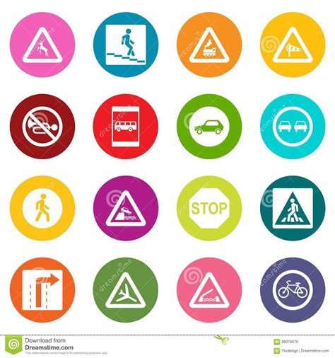 Road Sign Set Icons Many Colors Set Stock Vector Illustration Of