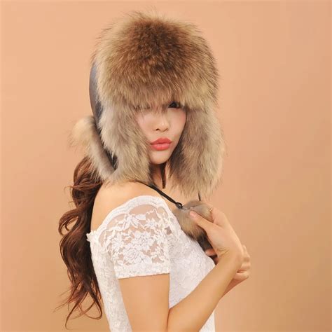 Ladies winter hats ear flaps women fox fur hat fashion warm Genuine ...