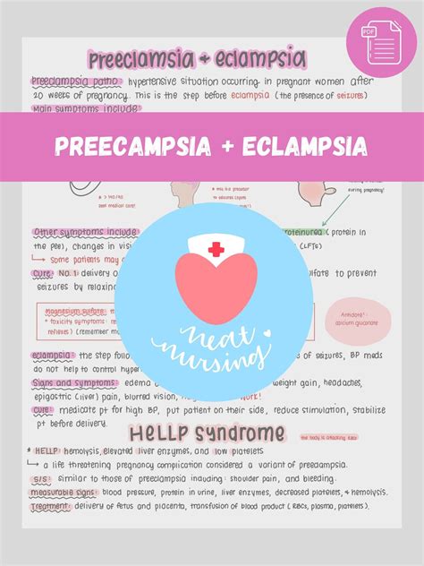 Preeclampsia And Eclampsia Nursing Study Sheet Nursing Study Guide