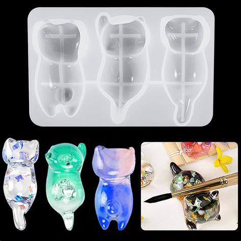 Deryarcle Cat Resin Mold Writing Brush Rest Stand Molds 3d
