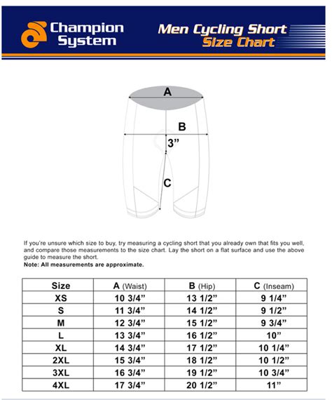 Size Chart – Men’s Shorts | PortoVelo