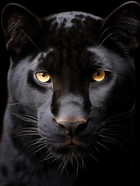 Um Gato Preto Olhos Amarelos E Um Rosto Preto E Branco Imagem