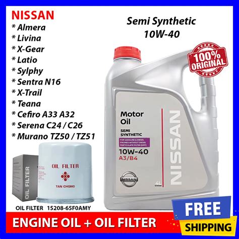 With Nissan Oil Filter NISSAN 10W40 Semi Synthetic Engine Oil 4L